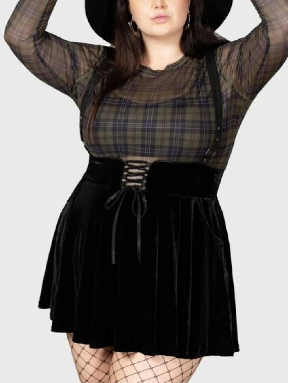 Killstar Aboloft Suspender Skirt Black Velour Size 4XL